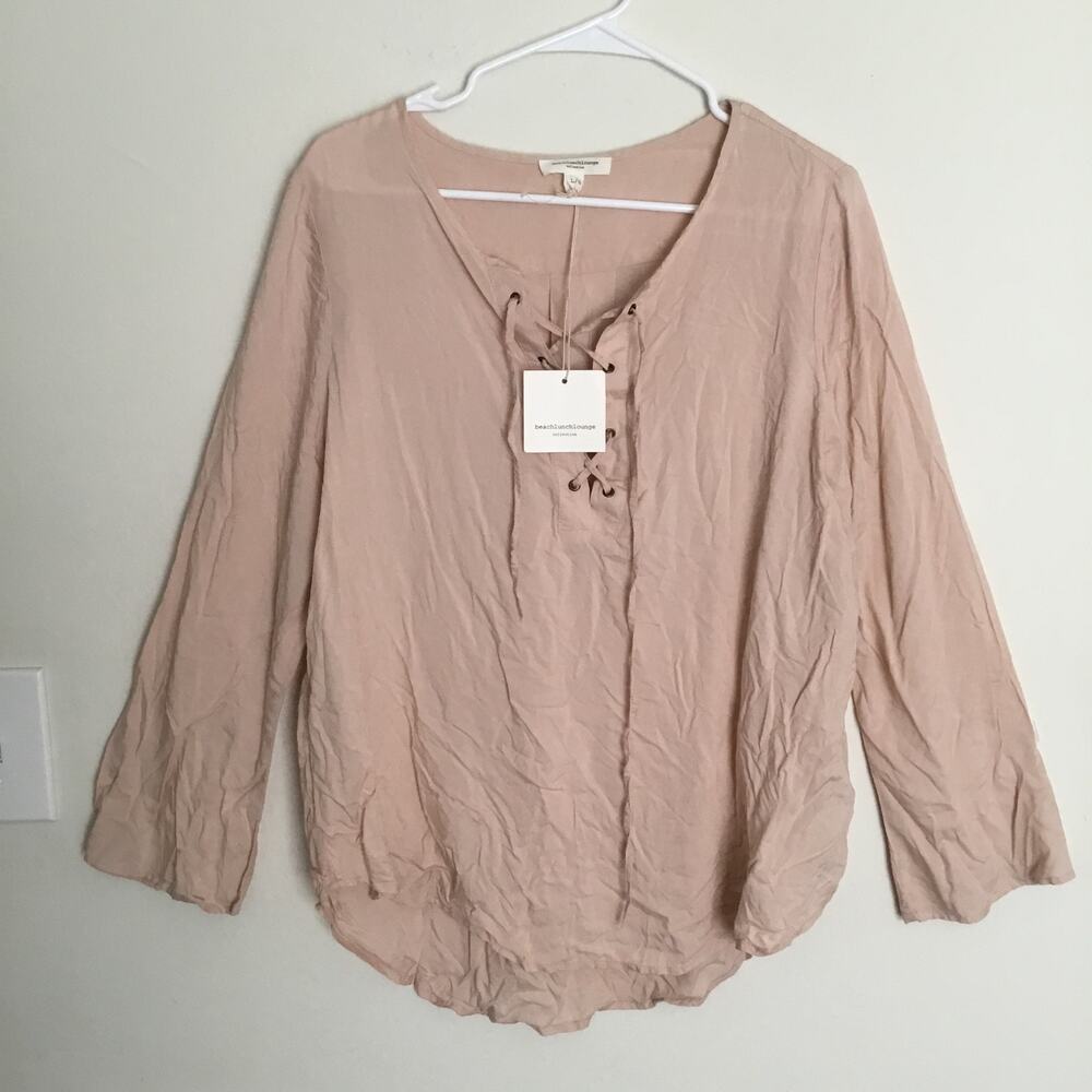BeachLunchLounge Women's Lace-up long sleeve Blush Top Sz L